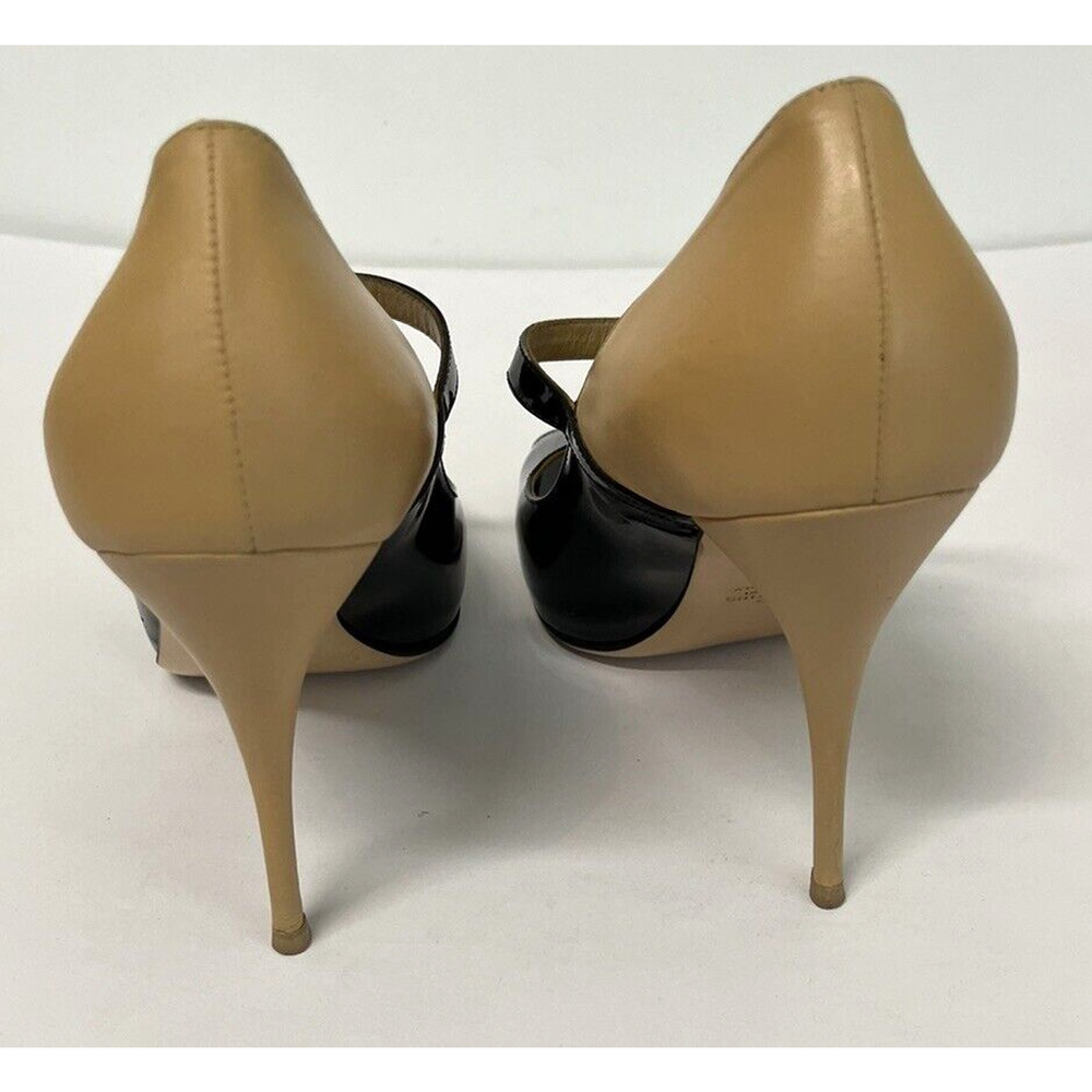 Valentino Garavani Black Patent and Tan Leather Mary Jane Peep-Toe Heels - Picture 4 of 13